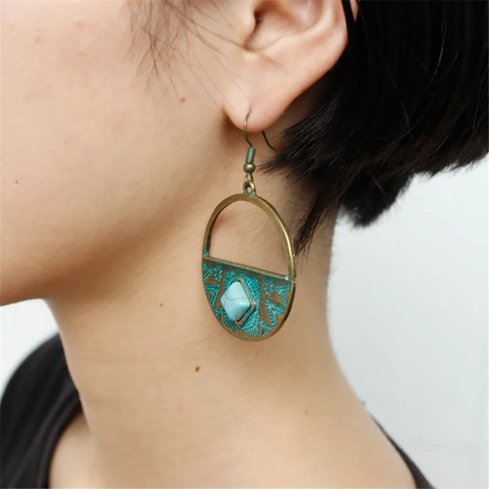 Silver color women earrings indian statement jewelry Big round alloy pendant vintage for womens boho geometric earings | Украшения и