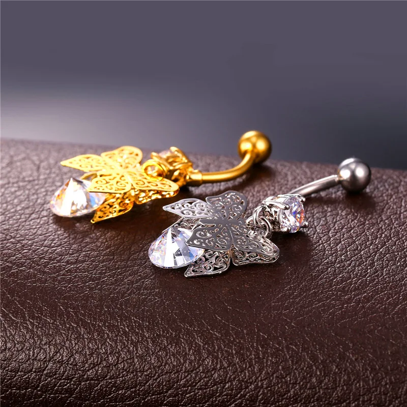 Хрустальный в форме бабочки ювелирные изделия для тела золото/серебро цвет пупка