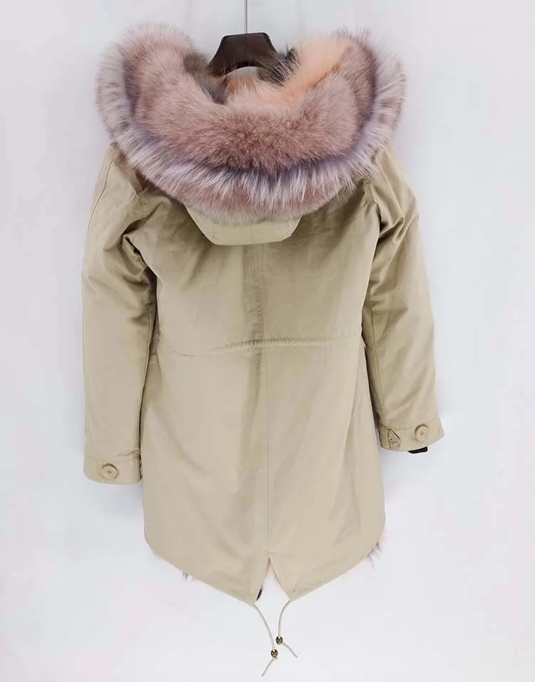 OFTBUY, пальто с натуральным мехом, зимняя куртка, Женская длинная парка, воротник из натурального меха енота, натуральный Лисий мех, бежевый, роскошная уличная одежда, теплая