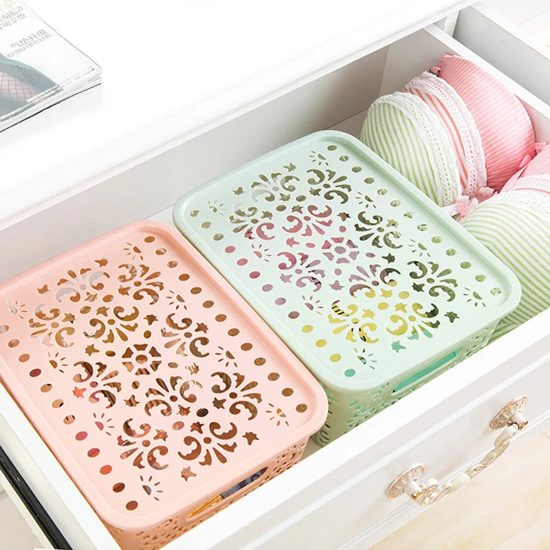 Plastic Storage Basket Box Bin Container Organizer Clothes Laundry Kitchen Tool Blue Green pink Light Pink images - 6