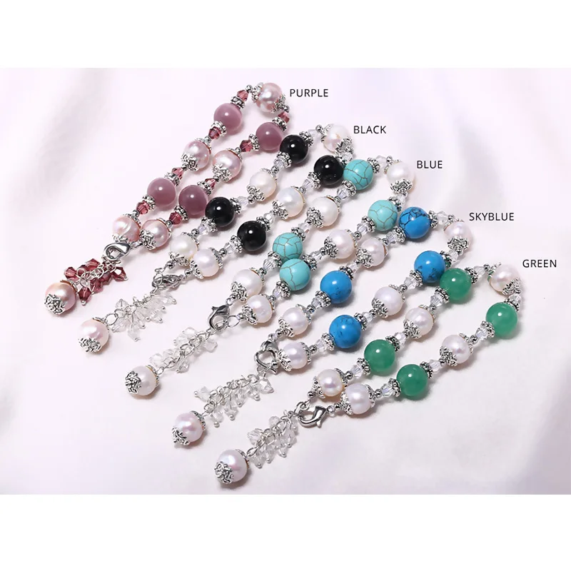 DAIMI Purple Natural Pearl Bracelets Trendy Adjustable Style Agate Bracelet Colorful Stone Jewelry 5 Color For Choose Big Size