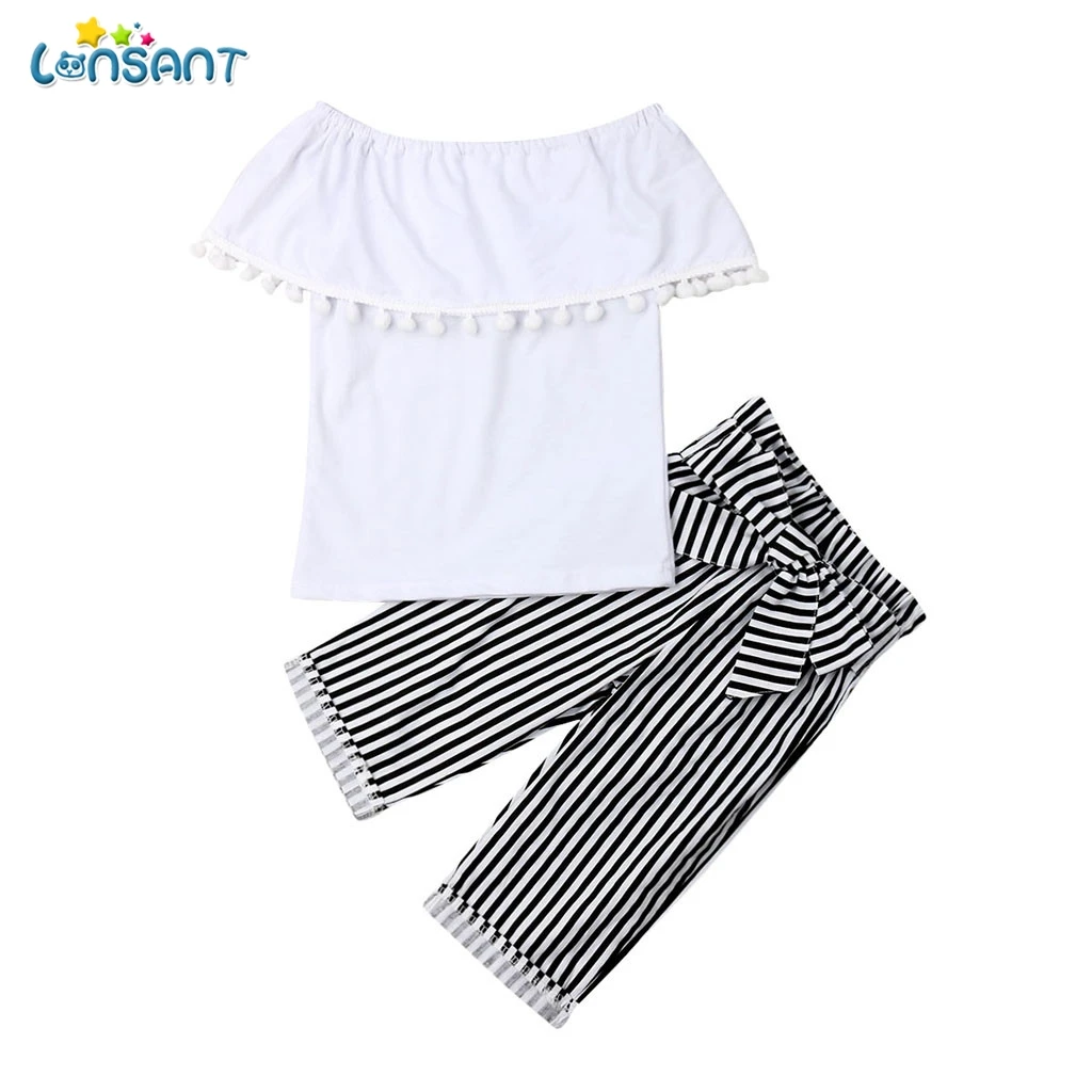 LONSANT Girls Clothes Set Fashion Bow Hairband + Solid Tassel Top Pant Baby Clothing Kids N30 | Мать и ребенок