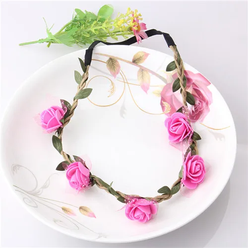 rose red M MISM Роза Ткань Цветок Корона принцесса Cerchietti Капелли Свадебный веночек венок, аксессуар для волос сетка эластичные повязки на голову - Цвет: rose red