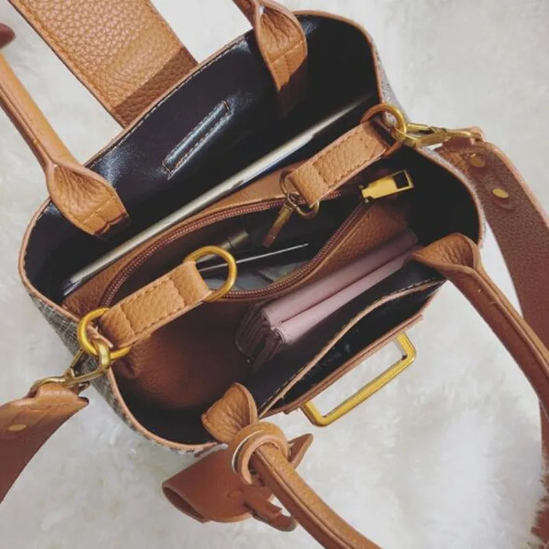 Мода плед Женский Сумка кожаная Для женщин сумки Винтаж сумка Повседневное Crossbody