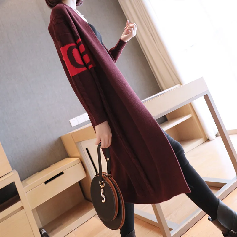 

2018 new sweater ladies autumn and winter sweater cardigan long loose large size long-sleeved sweater jacket