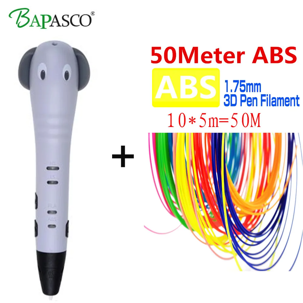 2018 новые 3D ручка добавить 50 м ABS BAPASCO P65 Волшебное перо оптовая цена печать Ручка