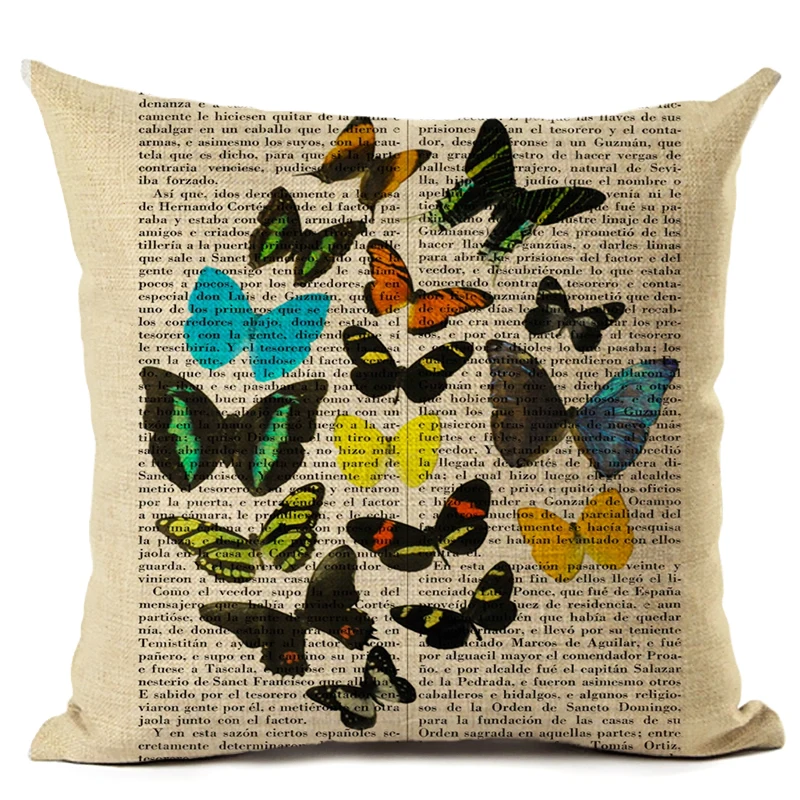 Cushion Cover Animal Collection Book Page Linen Cotton 45*45CM Square Decor Home Throw Pillow Case 1 Side Print Almofadas Cojine | Дом и сад