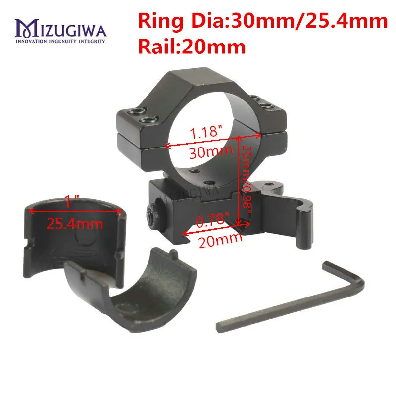 

MIZUGIWA Tactical Hunting 30mm / 25.4mm 1" Quick Release Scope Mount Ring Adapter 20mm Rail Weaver Picatinny QD Flashlight Laser