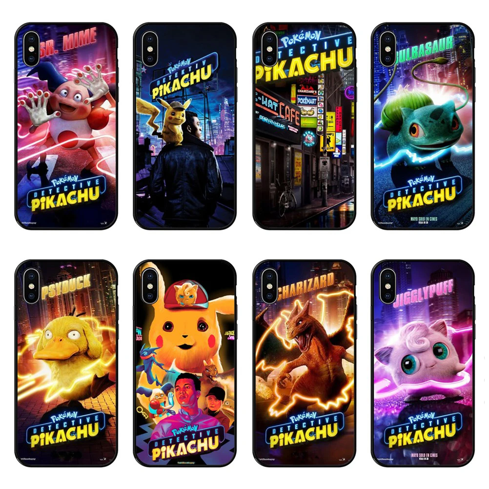 Новинка 2019 черный мягкий чехол из ТПУ для iPhone XS MAX супер милый с детективом Пикачу