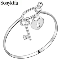 vintage silver color love lock bracelet bangles simple twist cuff open bangles for women lover jewelry costume jewellery