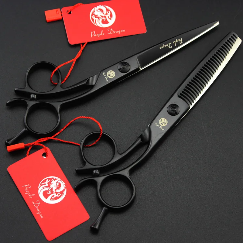 Японские Парикмахерские ножницы 440c с черной изогнутой ручкой и титановой