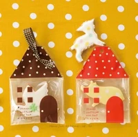 free shipping little red brown house shaped lovely cookie biscuits bags dessert package decoration children favors