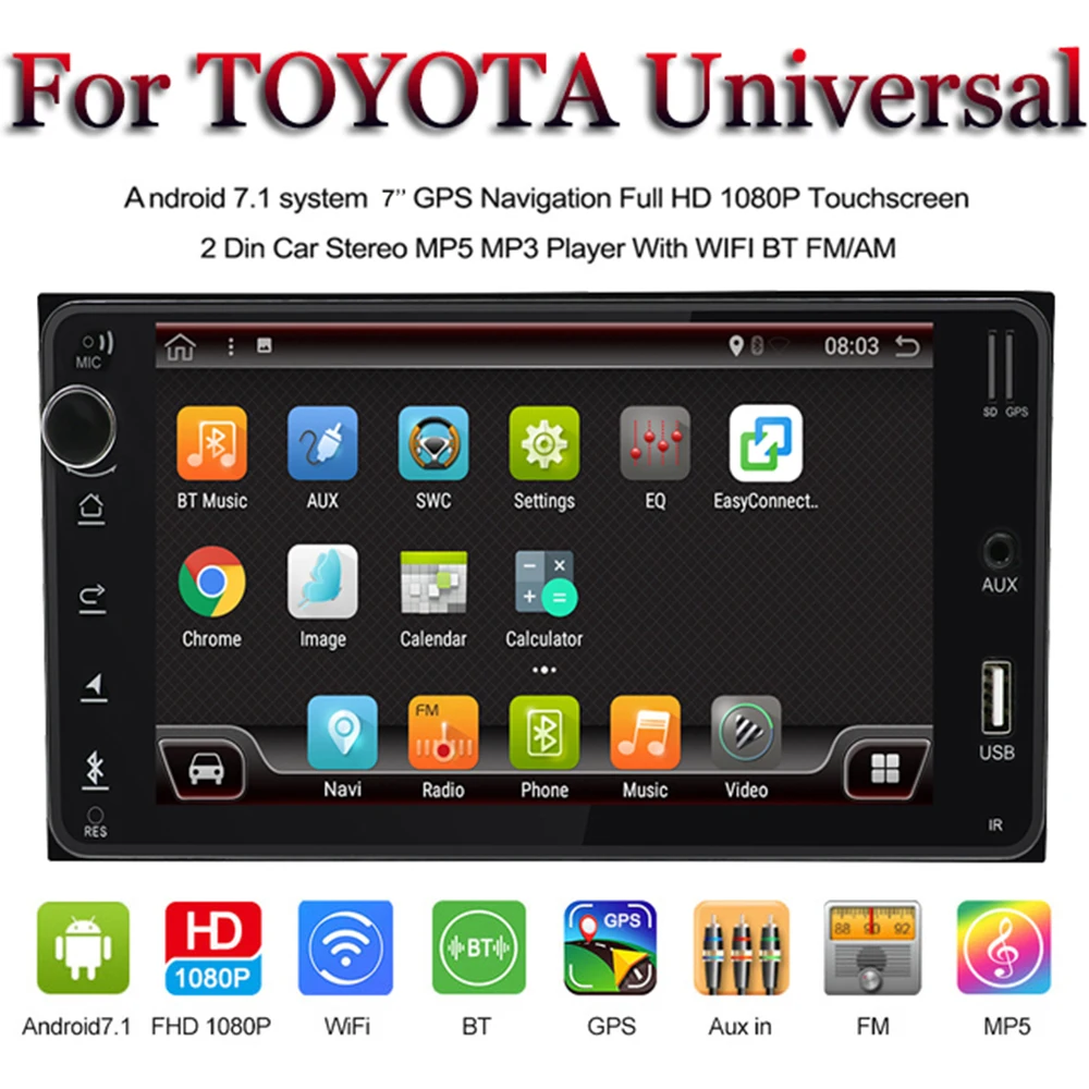 Android 7 1 двойной 2DIN gps автомобильный dvd плеер с навигацией радио BLUETOOTH для TOYOTA HIACE RAV4
