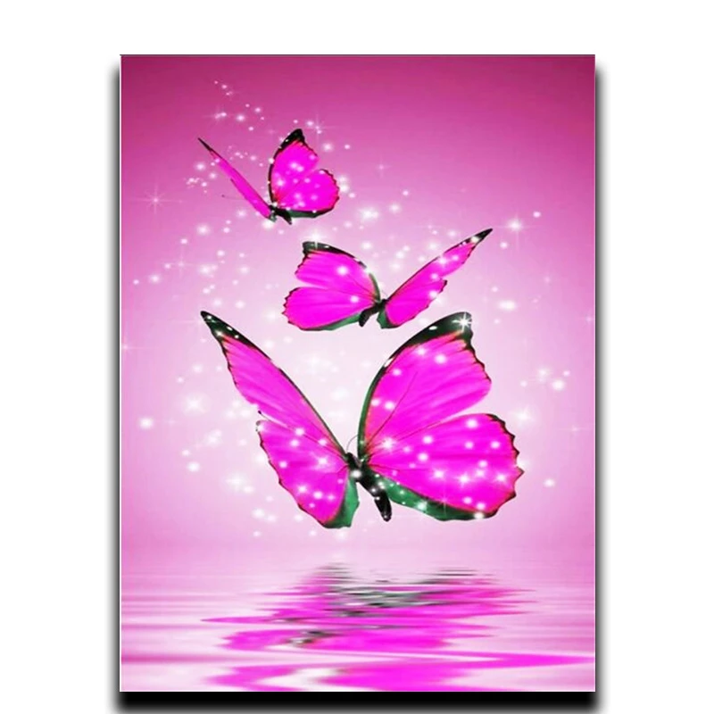 

Painting Diamond cross stitch Diamond embroidery 3d drill Square & diamond Round mosaic Full Image Three butterflies