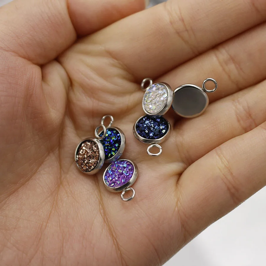 Fnixtar Small Round Glitter Faux Druzy Cabochon Resin Charms For Gilrs Necklace Bracelet DIY Jewelry Making 8mm 50 piece/lot|Шармы| |