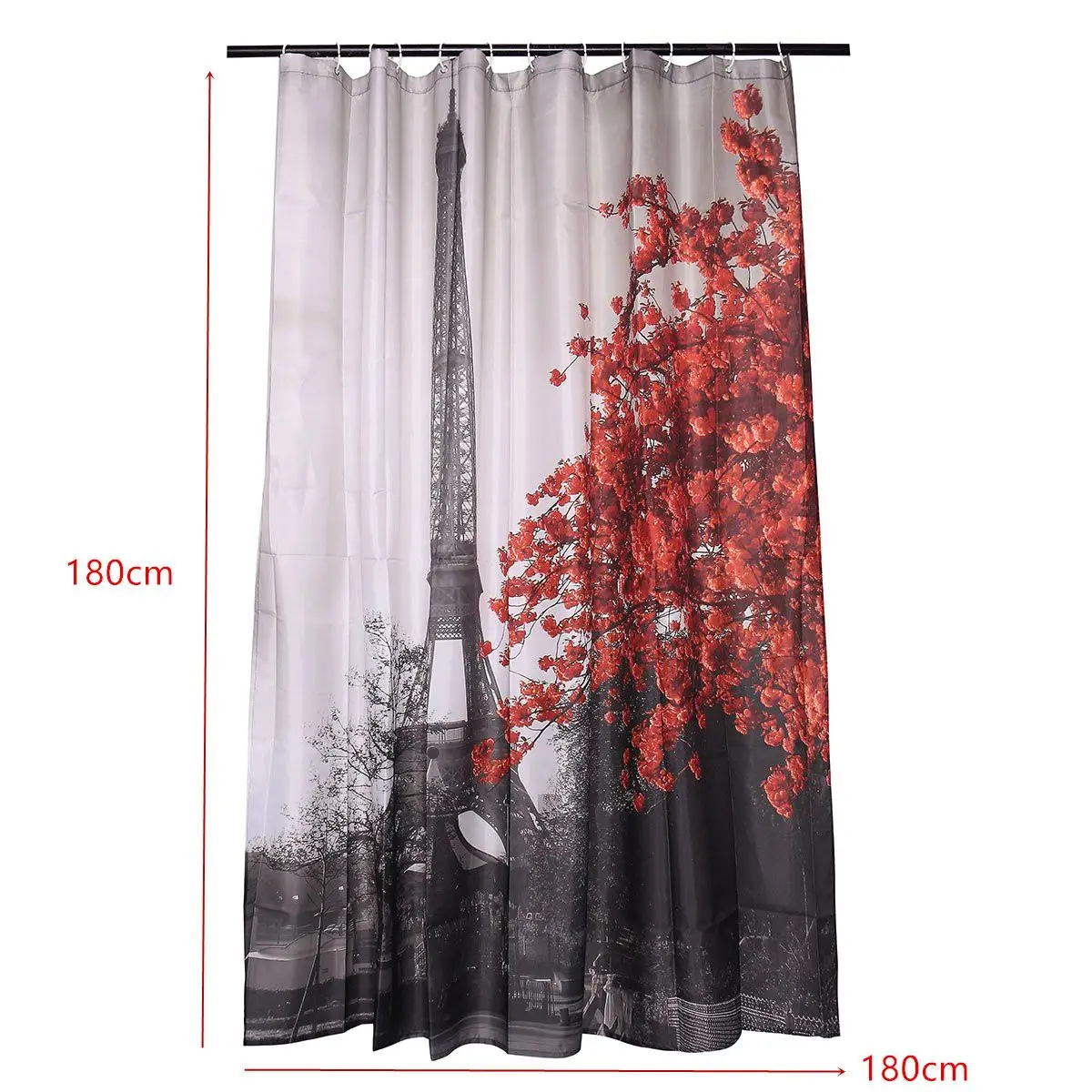 180cm Curtains Эйфелева башня, Париж, пейзаж, принт, ванная комната, занавеска для душа, набор, водонепроницаемый, противоскользящий, пьедестал, ковер, крышка для унитаза, набор ковриков для ванной - Цвет: 180cm Curtains