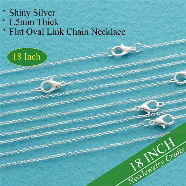 Silver Plated 20 шт-18 дюймов Rolo цепь, 1,5 мм изящная плоская цепочка с овальными звеньями, 18 ''тонкий Chian, ожерелье с медной цепочкой-серебро, покрытие, золото - Окраска металла: Silver Plated