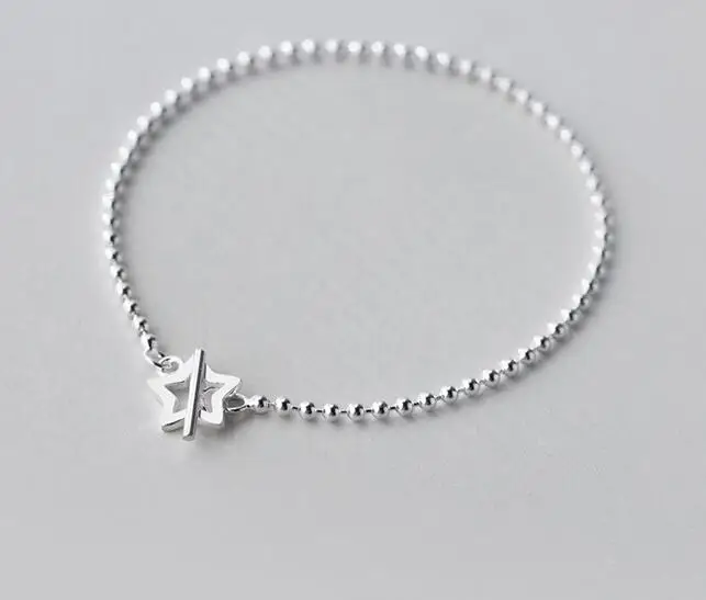 Реальный. Женский серебряный шарнирный браслет со звездами на удачу Круглый