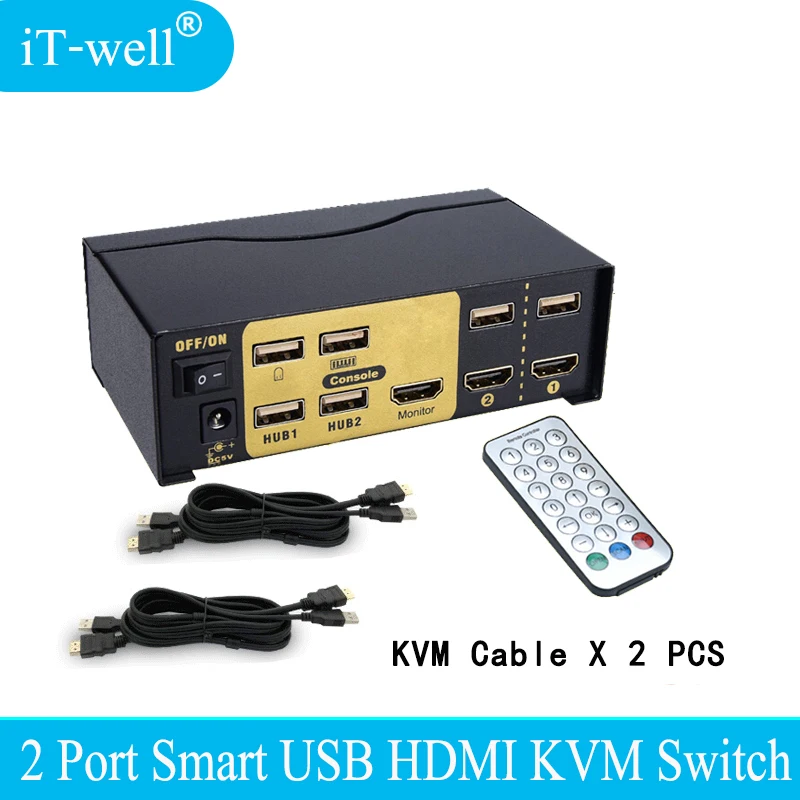 IT-well 2 порта USB HDMI KVM переключатель для двух мониторов клавиатуры мыши с