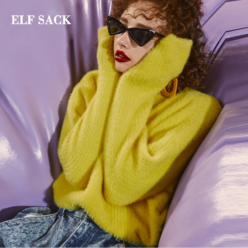 ELFSACK Winter Woman Sweater New Casual Turtleneck Full Women Pullovers Solid Loose Stylish Femme Sweaters Warm Oversized Tops | Женская