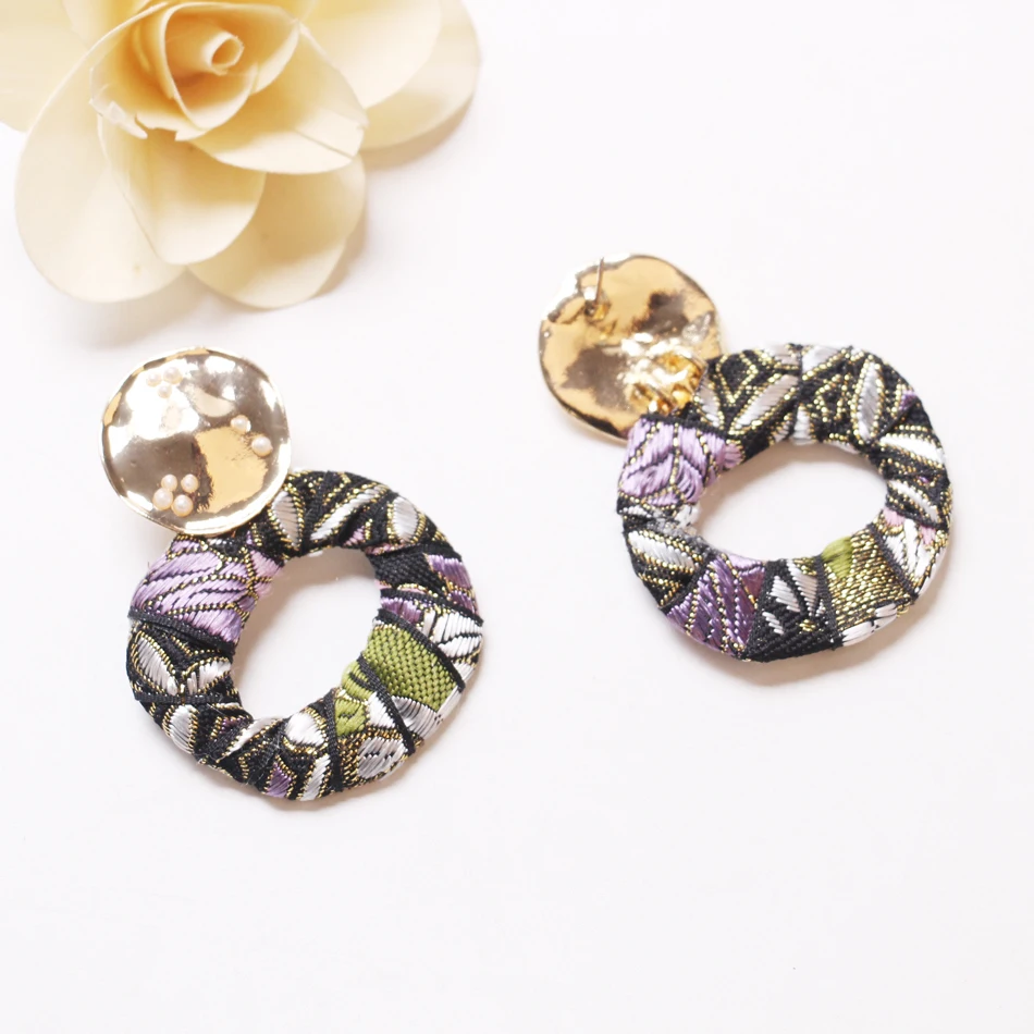 Ztech Bohemian Statement Earrings Big Alloy Wrap Cloth Dangle Drop Earrings For Women Dangling Earrings Vintage Brand Jewelry