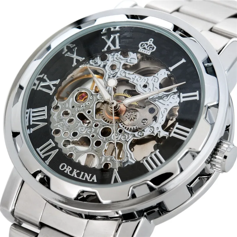 Классические мужские часы ORKINA механические наручные золотого и черного цвета с