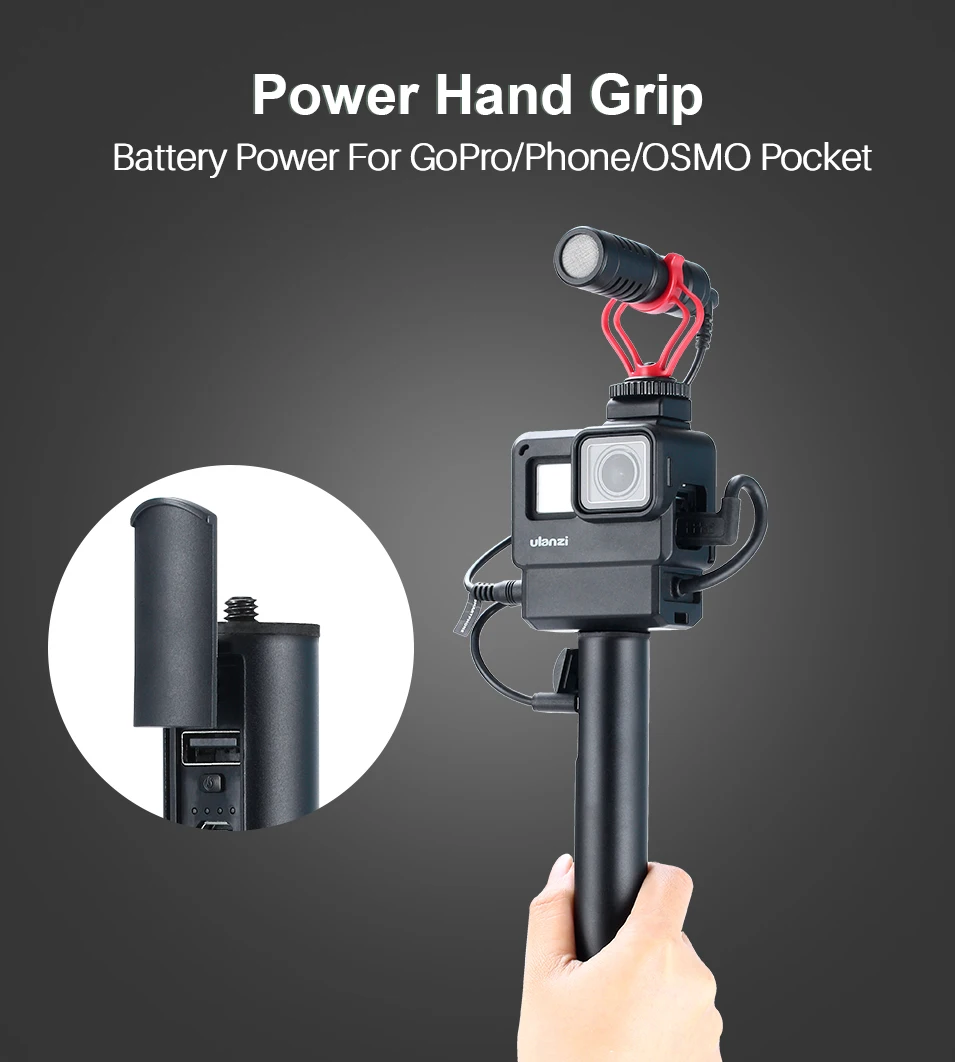 5200 мАч, 2 в 1, Дополнительный внешний аккумулятор, ручка для Osmo Pocket Gopro Hero 7 6 5 eken Sjcam Vlog Stick Grip