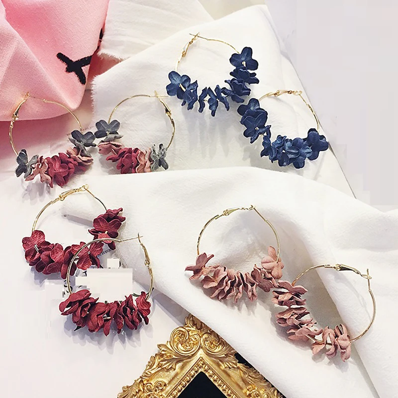 Новые модные красные розовые синие серьги в форме цветка обручи богемные