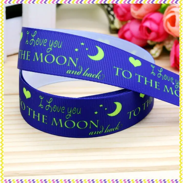 

New 7/8'' Free shipping I love you moon printed grosgrain ribbon hair bow headwear party decoration wholesale OEM 22mm H3911