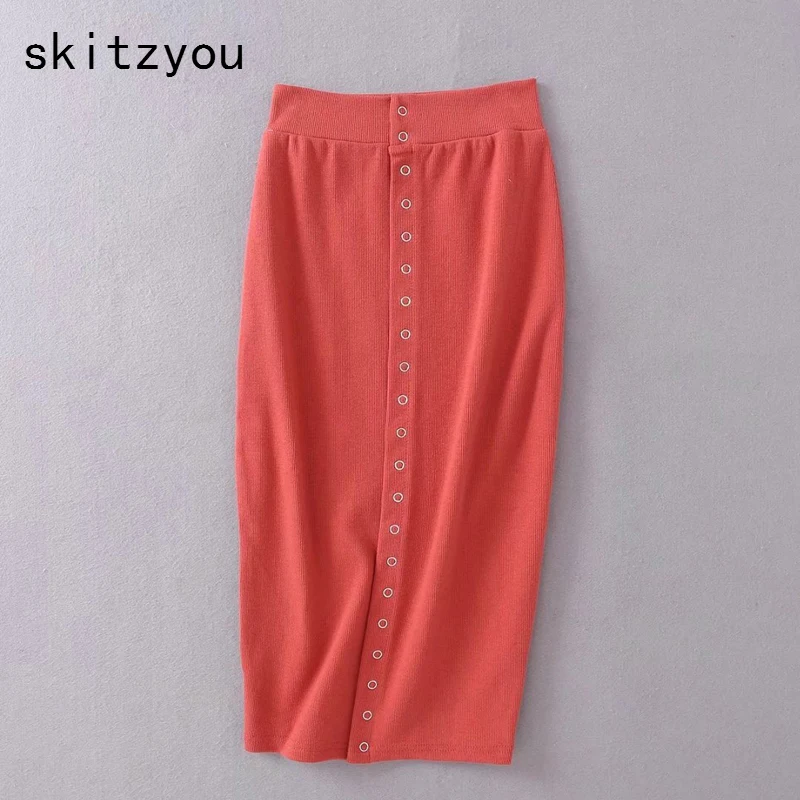 skitzyou Summer Sexy Skirts Women Slim Front Button Cotton Elastic Bodycon Pencil White Casual Boho Skirt Black Red Club Wear | Женская
