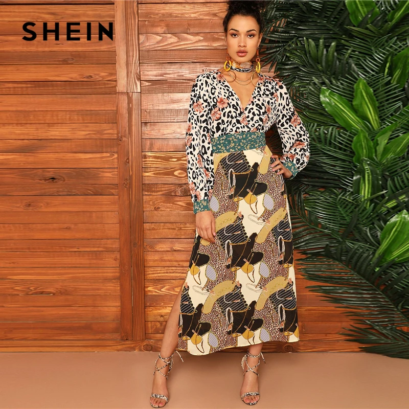SHEIN Многоцветное Платье С Графическим Принтом И Вырезами По Бокам Стильное Платье