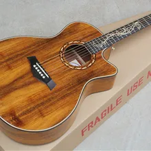 Заводская Заказная 4" cutaway коричневая акустическая гитара с твердой верхней частью Koa может добавить Fishman pickup EQ