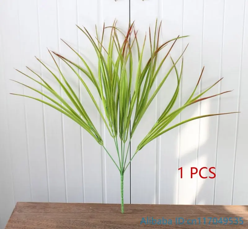 Искусственный пластик красный верх зеленые длинные листья трава растение для