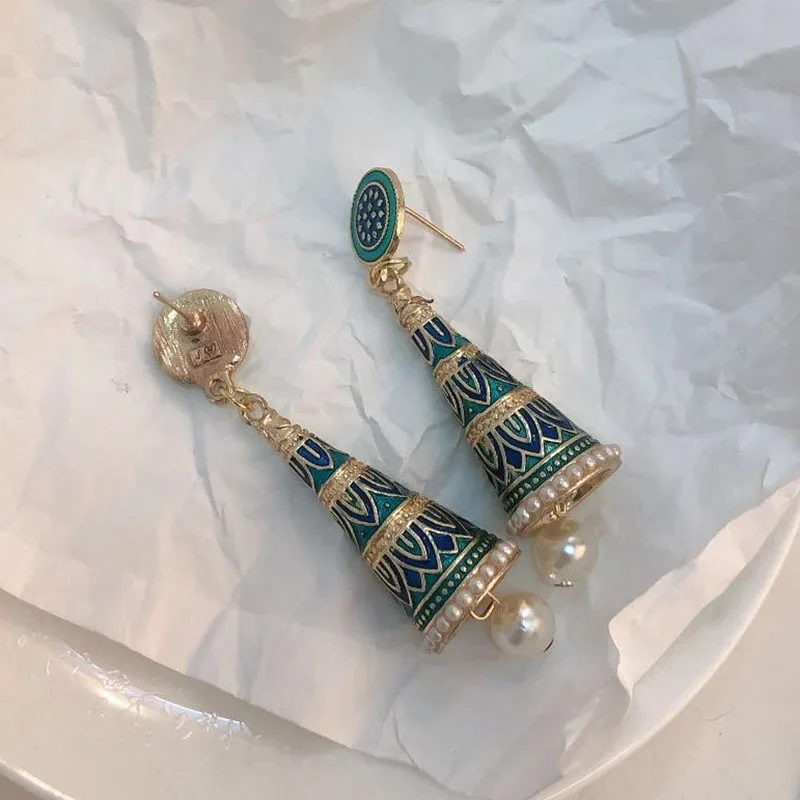 Золотые металлические индийские Jhumki Jhumka минималистичные серьги, корейская мода, винтажные богемные этнические болливудские ювелирные изделия, вечерние аксессуары для ушей