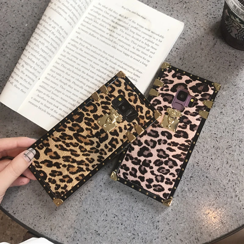 YHBBCASES, Модный Золотой квадратный чехол с заклепками для samsung Galaxy S10 S8 S9 Plus, ретро сексуальные леопардовые Чехлы для samsung Note 10 8 9