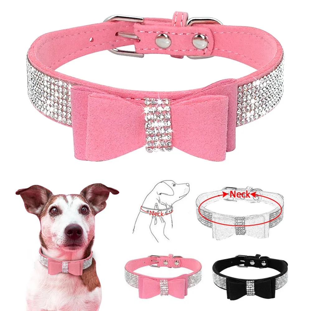 Fashionable Diamond Bow Pet Collar Cute Dog Solid Color | Дом и сад