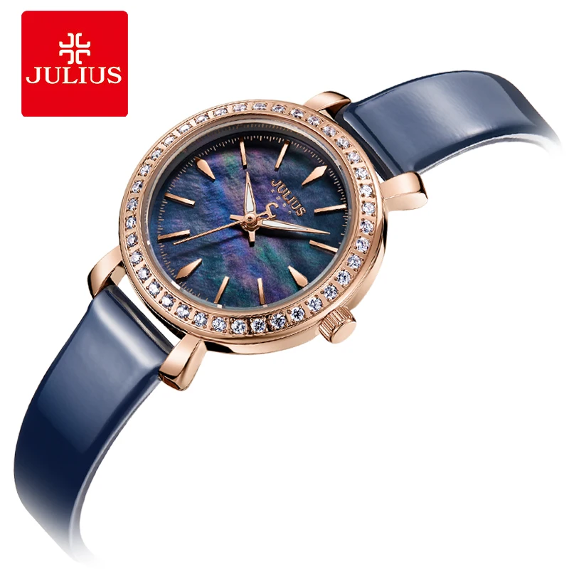 Julius New Designer Watch Korean Stylish Crystal Watch For Women Blue Modern Dress Clock Japan Made Movement Montre Hour JA-1079