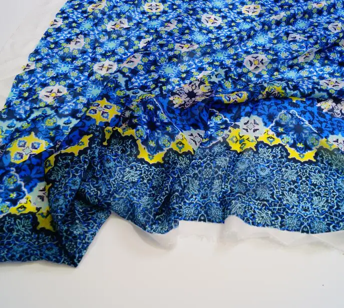 Модная ткань очень приятная на ощупь шифоновая цифровая живопись синяя