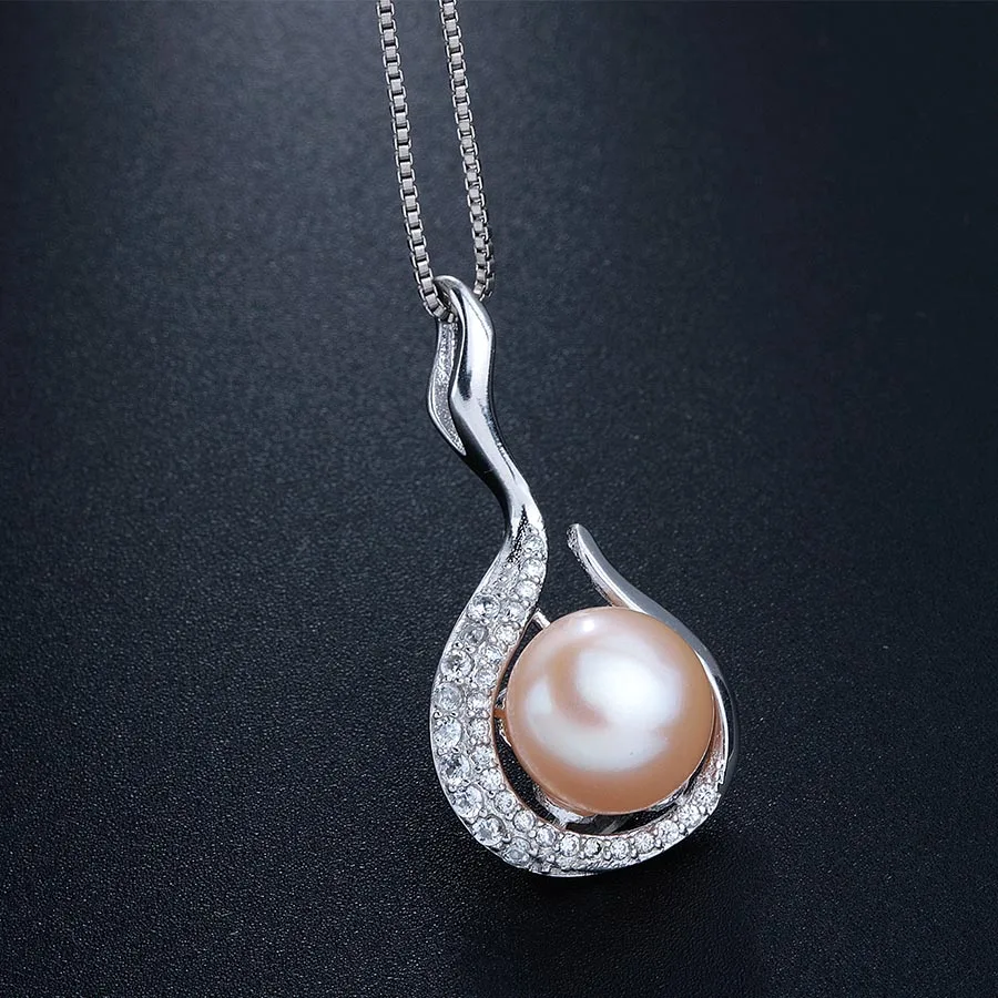 VEAMOR (Special Price) Pearl Necklaces &amp Pendants Silver Color With Tiny Cubic Zirconia Paved Jewelry Collares For Women | Украшения и