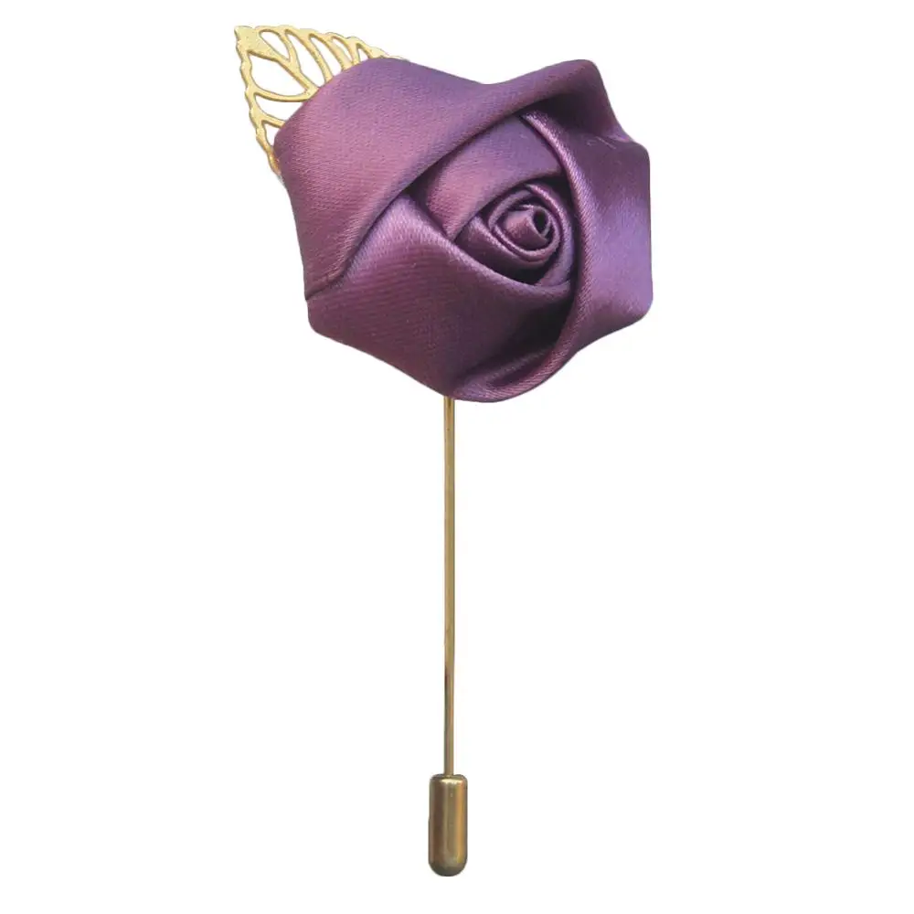 grape purple Белая брошь, цветок для лучшего мужчины, Свадебный Жених, золотой лист, пуговица для жениха, Шелковая Роза, брошь, вечерние, корсаж, Золотая булавка, X1379-2 - Color: grape purple