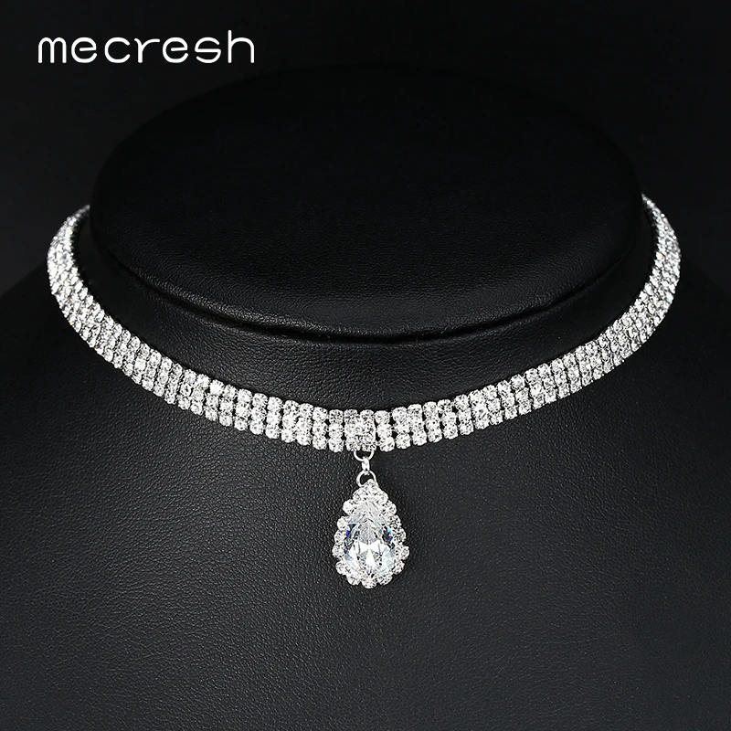 Mecresh классический дизайн 3 ряда каплевидные стразы ожерелья-Чокеры для женщин