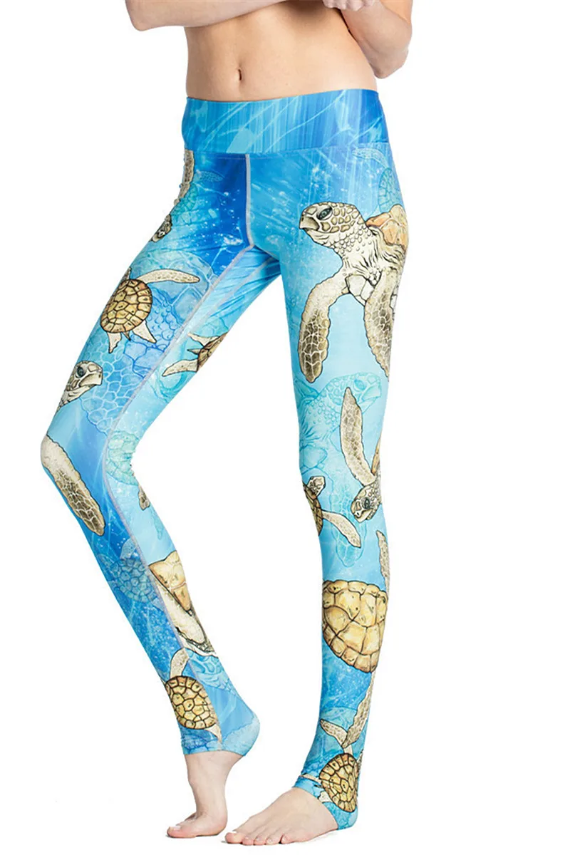 

Women Sea Turtle Pattern Exercise Leggings Quick Drying Ankle Length Energy Pants Trousers Ropa Mujer