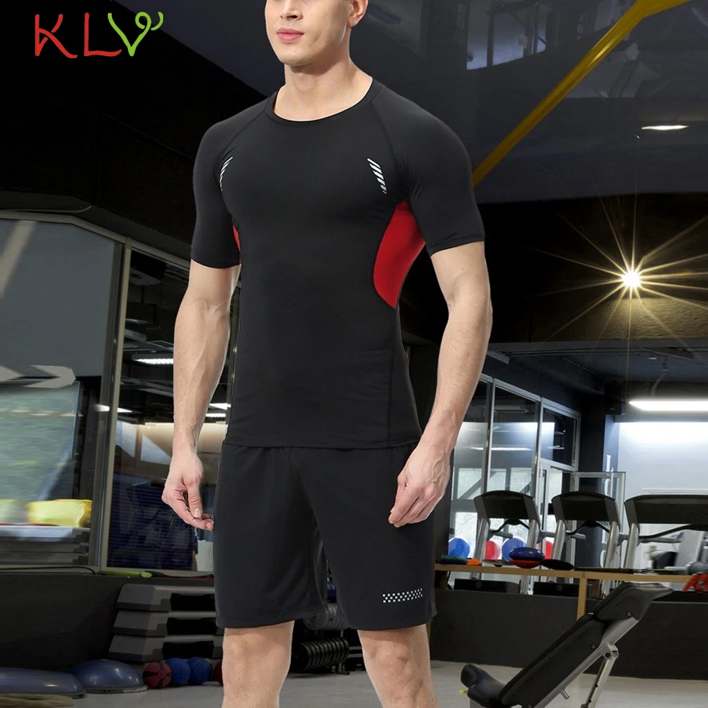 

Sport Suit Men Running Two-Piece Sets Fitness T-shirt Fast Dry Tops Short Pants Tight Jogging Homme Mens Tracksuit Clothes 19M12
