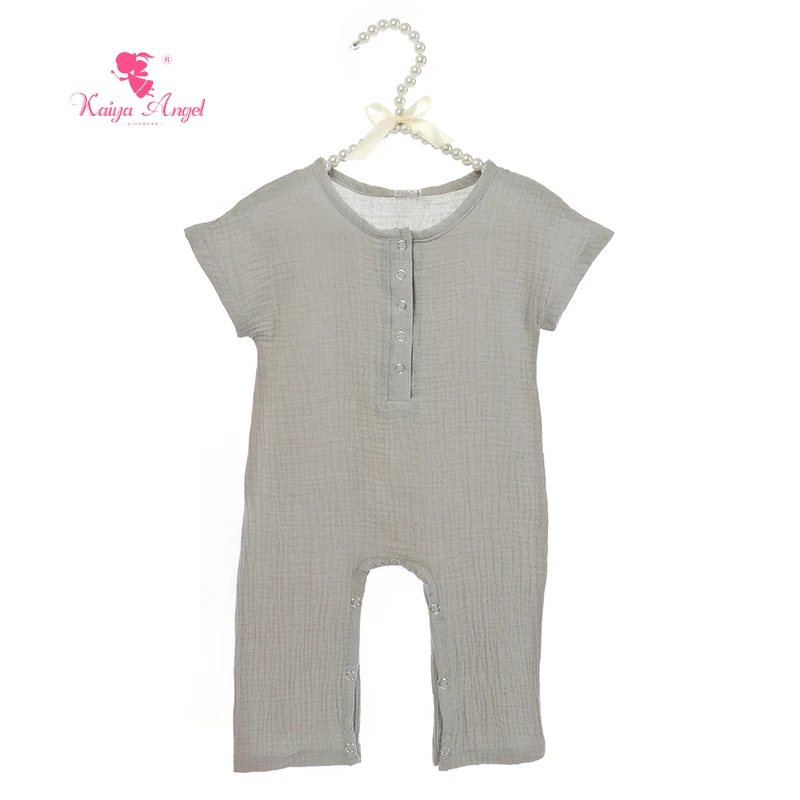 

Kaiya Angel New Baby Boy Girl Rompers Gray Solid Summer Short Sleeve Simple Style Toddler Covered Button NB~6T Factory Wholesale