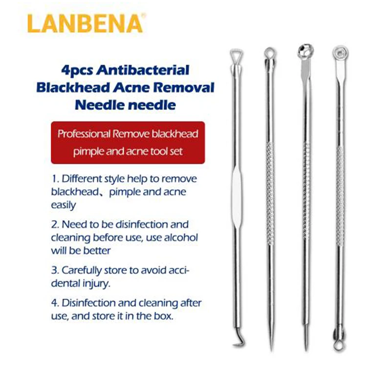 LANBENA 4 шт. Серебряная игла для удаления прыщей экстрактор обработки чистки угрей