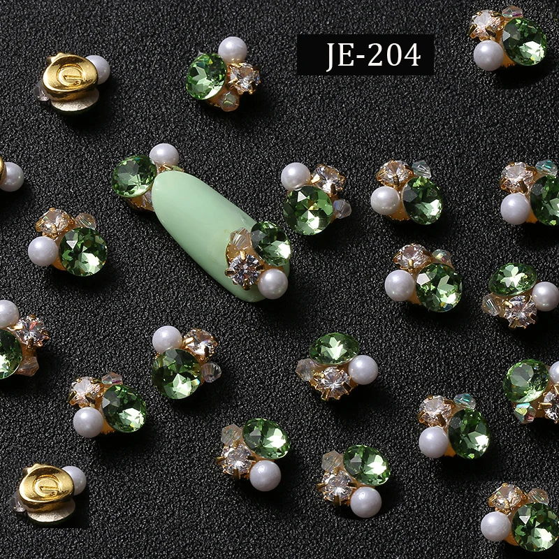 100pcs Japanese CRYSTAL nailS pearls Jewelry Decorations 3D Luxury alloy rhinestones DIY Nails Alloy Charms supplies JE206~221 | Красота и