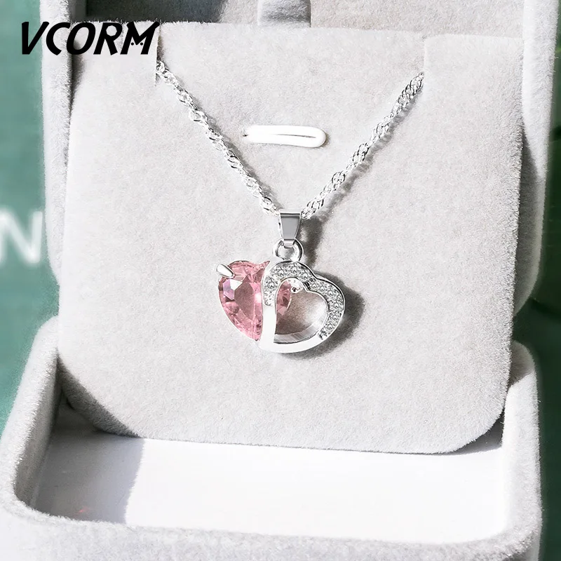 Pink VCORM, пара, первоначальное ожерелье с кристаллами в виде сердца, женское, эффектное, милое и романтичное, ностальгическое, модное ожерелье,, богемное ювелирное изделие - Окраска металла: Pink