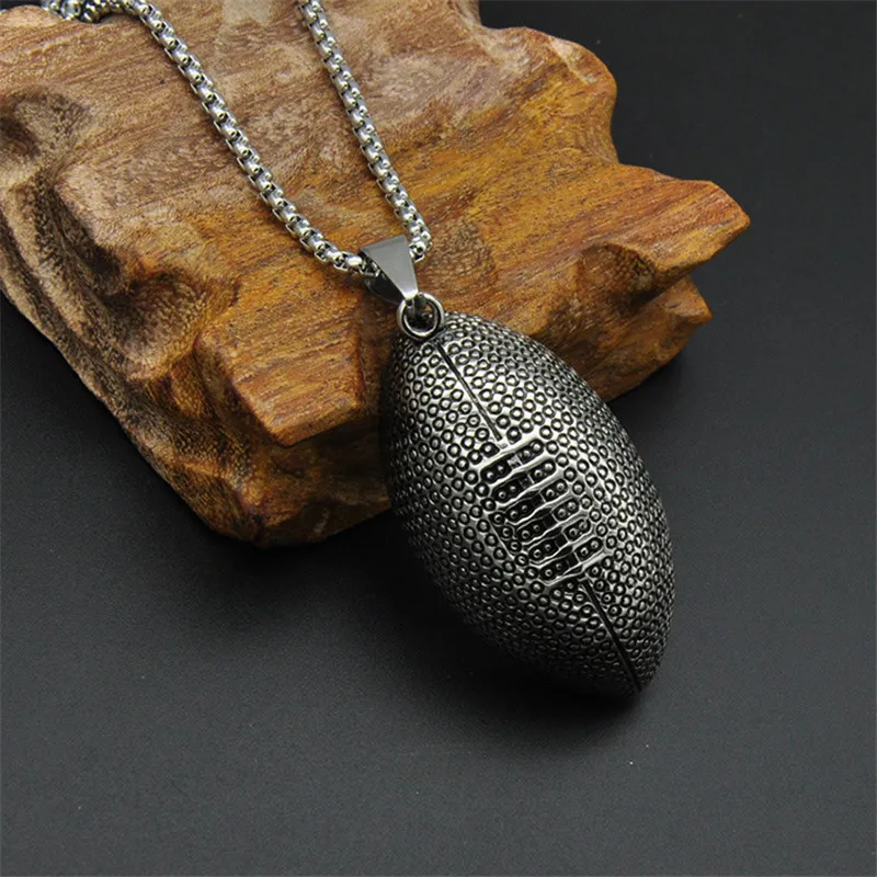 Rugby Ball Oval Retro Pendant Necklace Stainless Steel Charm American Football Sport Hiphop/Rock Style Jewelry For Men |