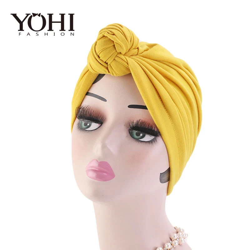 2019 New Women Turban Hat bohemian style jersey top knot turban african twist headwrap Ladies India Hat Hair Accessories