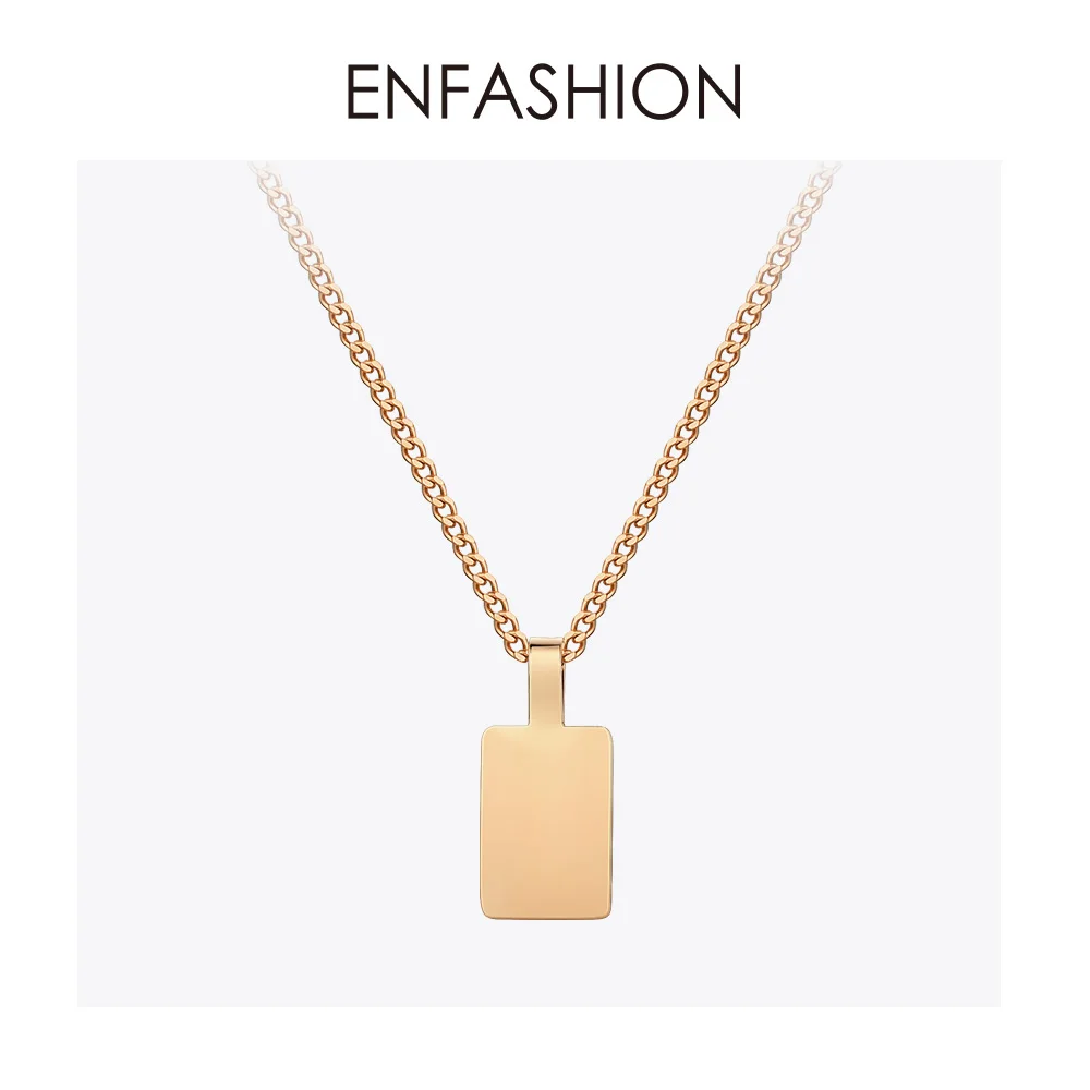 Square Rose gold ENFASHION персонализированное выгравированное название ожерелье из нержавеющей стали круглое ожерелье с квадратной подвеской для пар ювелирные изделия на заказ PB3010 - Окраска металла: Square Rose gold